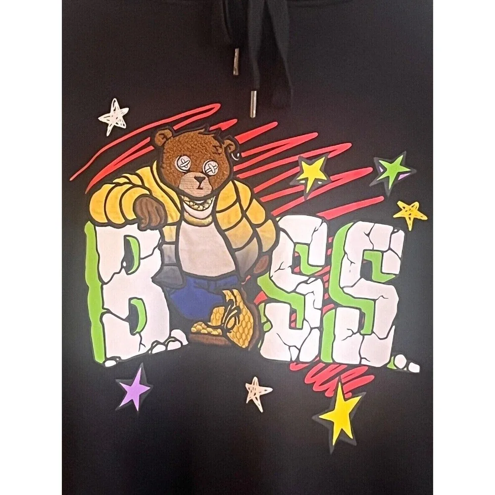 Bleecker & Mercer Black Embroidered Graphic‎ Boss Hoodie Sweatshirt Men's 3XL